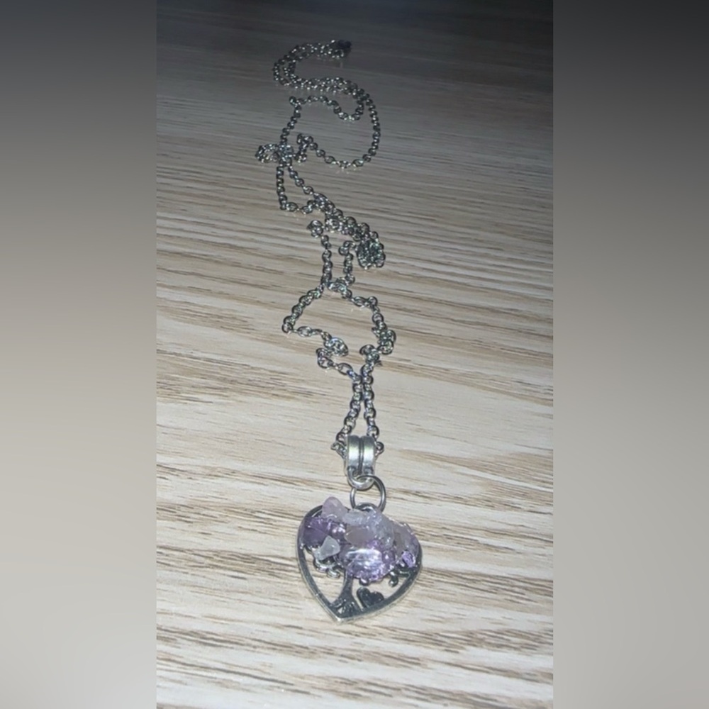 Silver and Purple Pendant Necklace